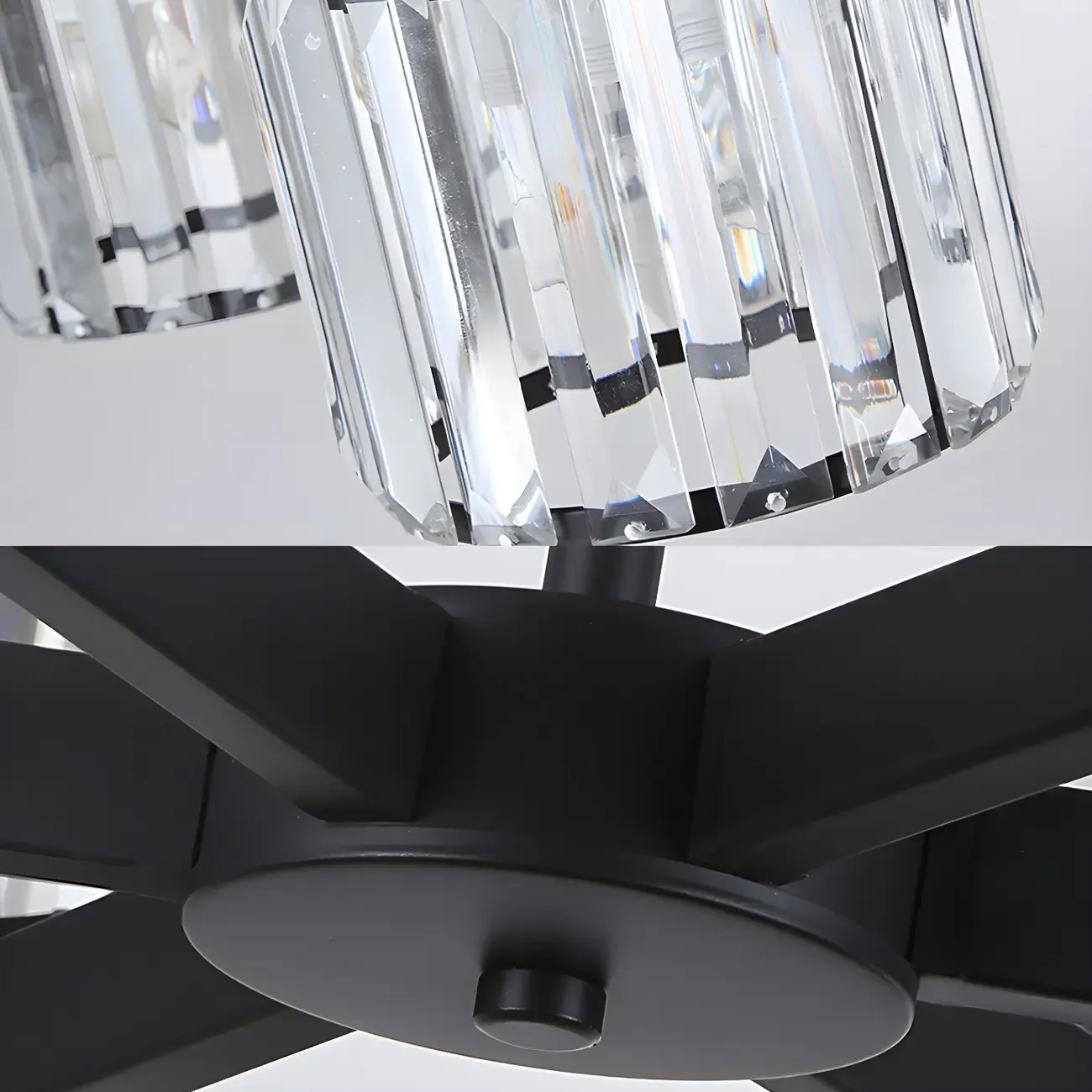 Modern Large Black Cylinder Crystal Semi Flush Ceiling Light