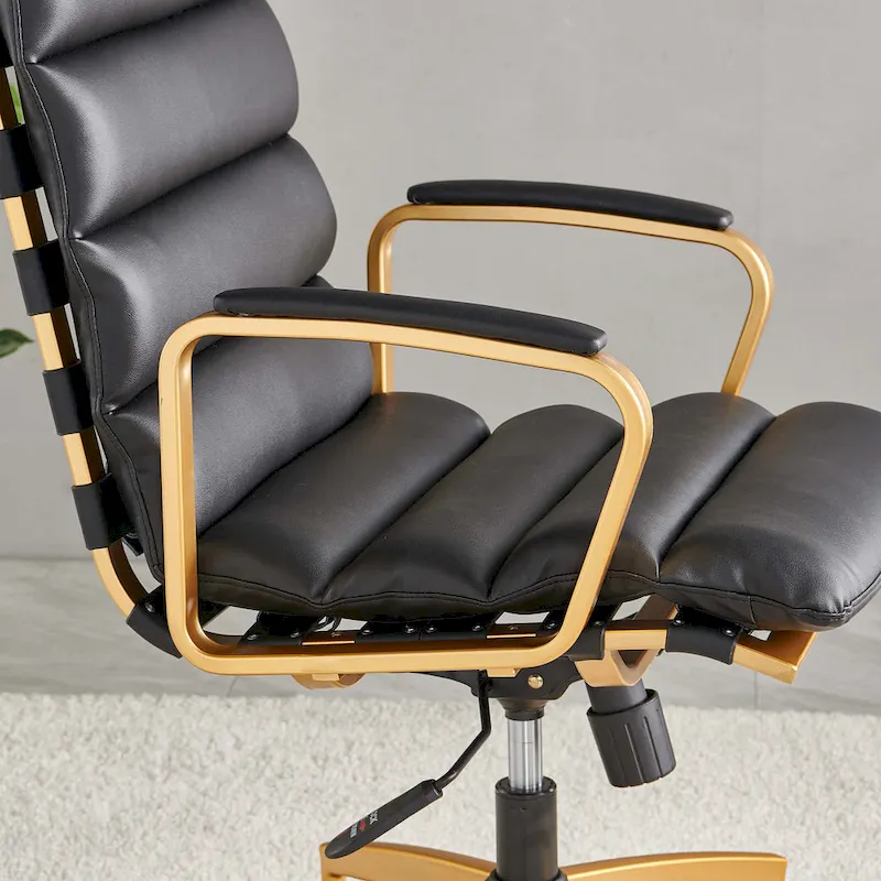 LUXMOD Office Chair Faux Leather Gold Frame Adjustable and Swivel