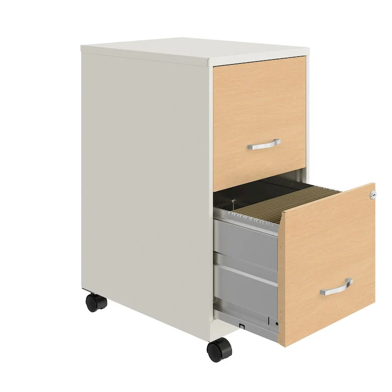 2-Drawer Mobile Metal File Cabinet, White/Black, Fits 1 Person
