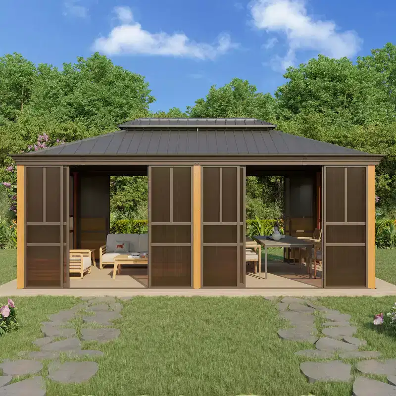 EROMMY 20 Ft. W X 12 Ft. D Outdoor Hardtop Gazebo, Double Top Galvanized Steel Roof Aluminum Sunroom