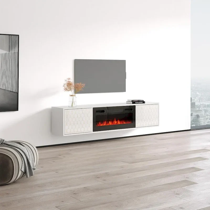 Modern TV Stand with Electric Fireplace - High Gloss