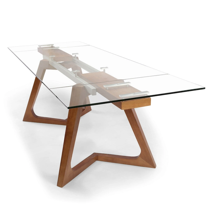 Davee Furniture transparent Glass Top with Wood Leg Extendable Dining Table - 63/94.5*35.43*29.53 inches
