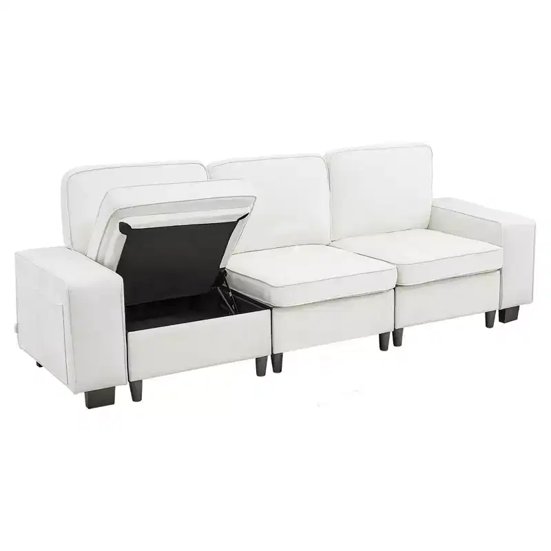 VEVOR 100-Inch Modular 3-Seater Sofa  Comfy Couch with Deep Seats & Hidden Storage, Modern Design for Living Room, Apartment, or Office, White