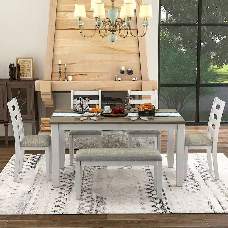 6-Piece Dining Room Table Set with 4 Chairs & a Bench