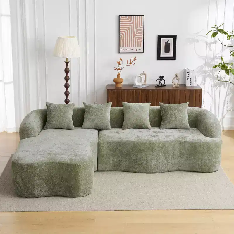 GDFStudio Belmont 104 Full Compression L-Shape Modular Chenille Upholstered Sectional Sofa