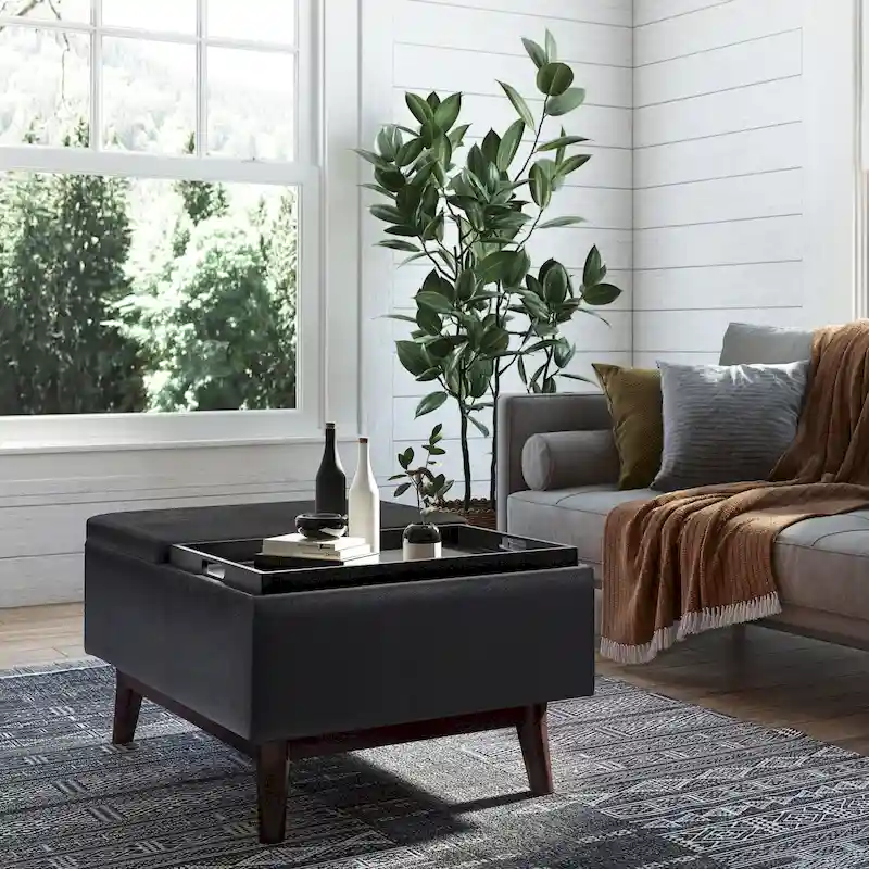 WYNDENHALL Ethan 34 inch Wide Mid Century Modern Rectangle Table Ottoman