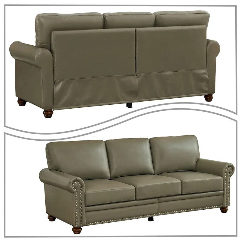 European Vintage PU Upholstered Sofa with Underseat Storage Boxes