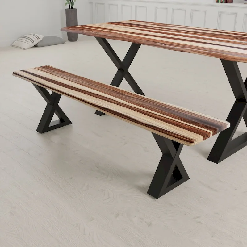Solid Wood Bench with Metal X Legs