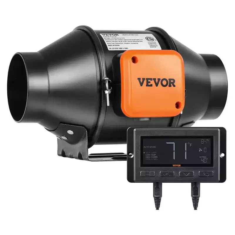 VEVOR 4-Inch 205 CFM Quiet EC-Motor Inline Duct Fan with Temperature Humidity Controller for Grow Tents, Hydroponics, Cooling Boosting