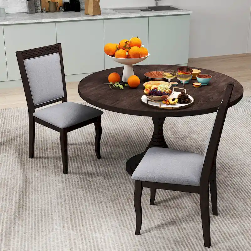Costway Wood Dining Chairs Set of 2/4 with Rubber Wood Frame Padded