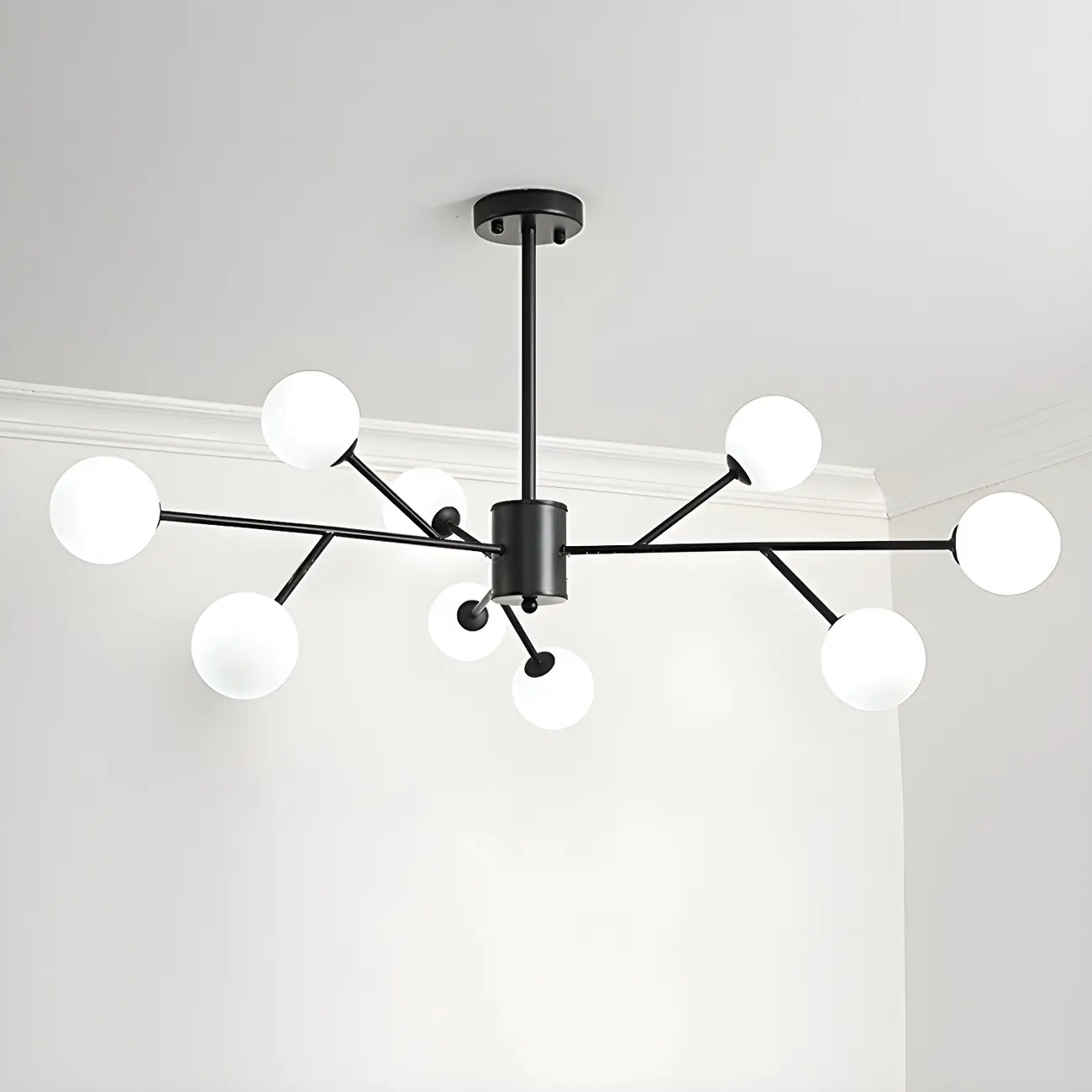 Mid-Century Modern White Globe Glass Sputnik Chandelier