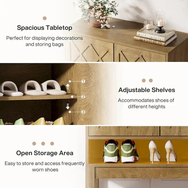 Shoe Storage Cabinet with Doors, 6-Tier Adjustable Farmhouse Shoe Organizer