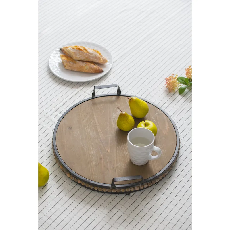 A&B Home Wood Bead Tray with Metal Handles
