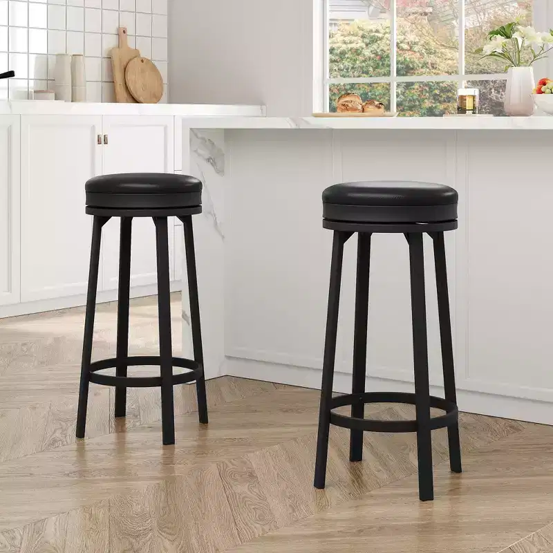 30'' Swivel Bar Stools Set of 4 with Footrest, Modern Counter Height Barstools with PU Leather Upholstered and Metal Frame, Backless Round Bar Stools