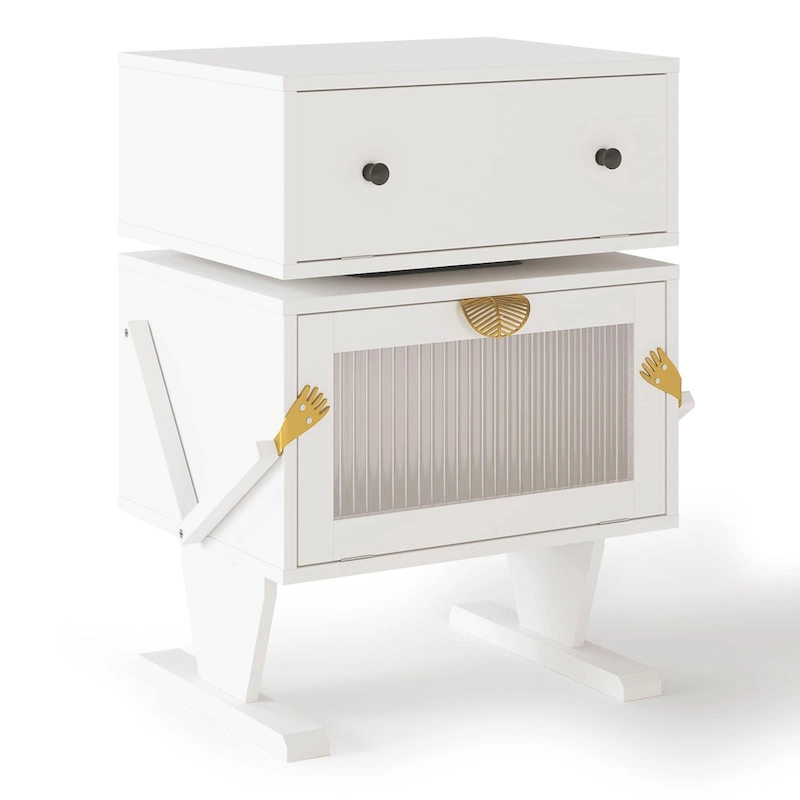 Nightstand with Rotating Drawer and LED Light Strip