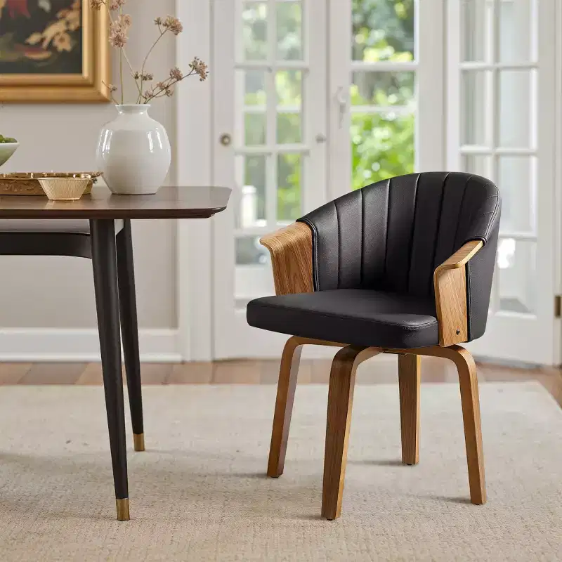 Art Leon Mid Century Modern Swivel Dining Chair with PU Leather and Poplar Legs