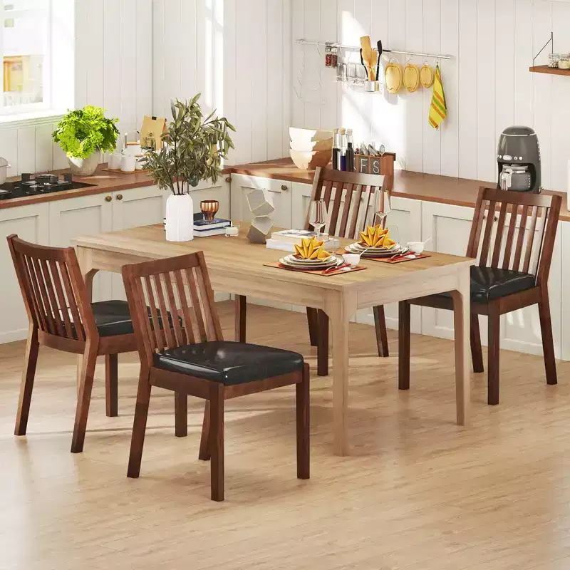 PU Leather Upholstered Dining Chairs, Armless, Espresso, Rubberwood Frame, 400 lbs Capacity