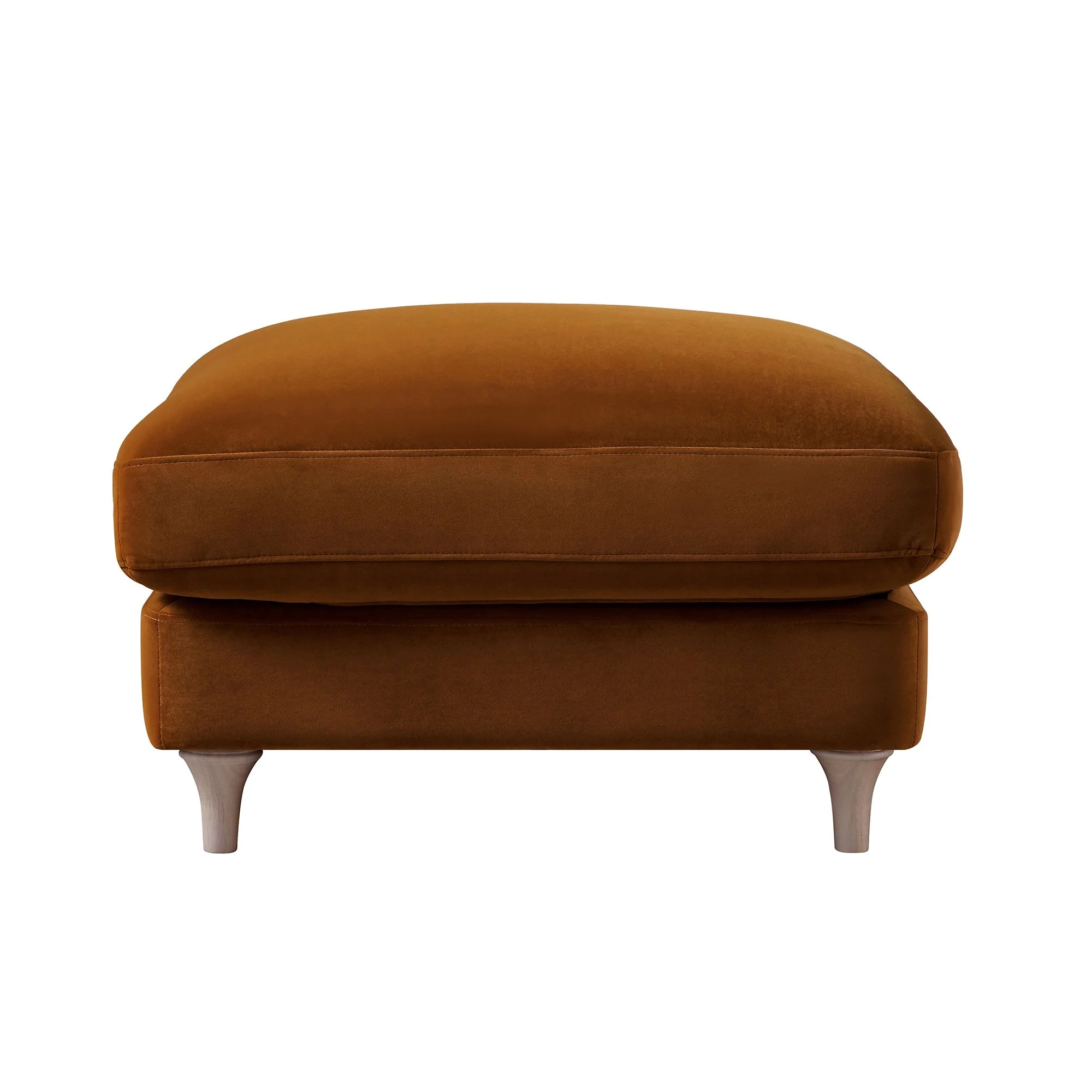 Traditional English Footstool - Cinnamon Velvet, Washed Wood Legs, Padded Seat, 31.5