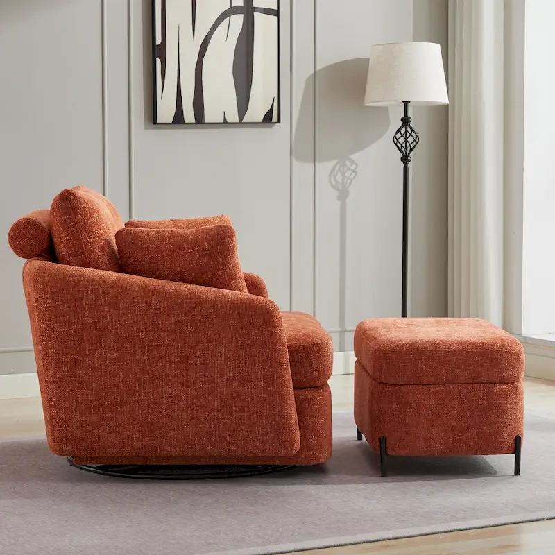 40.6 W Upholstered Swivel Accent Sofa Chair With Pillows