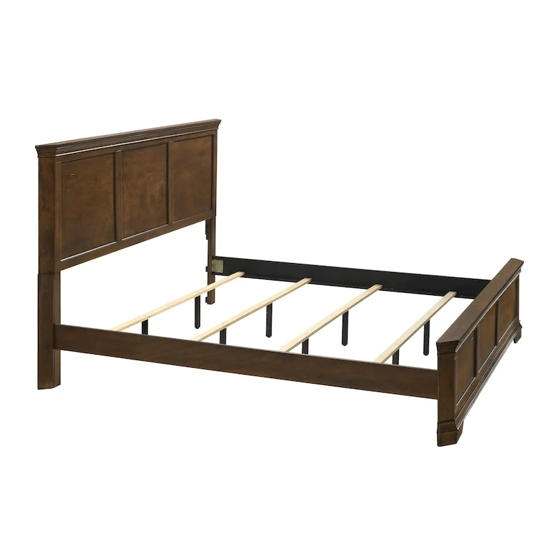 Roundhill Furniture Maderne 3-Piece Wood Bedroom Set, Panel Bed and Two Nightstands, Antique Walnut Finish