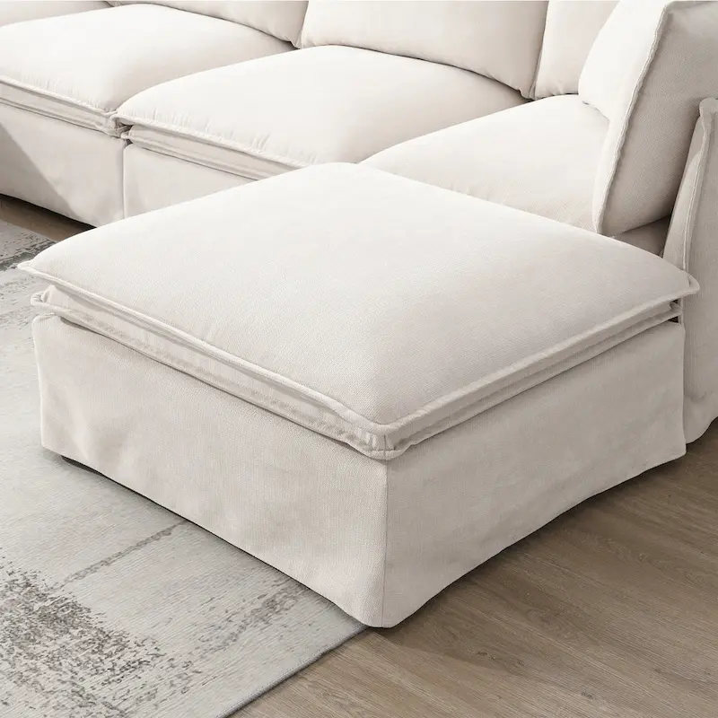 L Shaped Modular Sectional Chenille Sofa with Movable Ottoman
