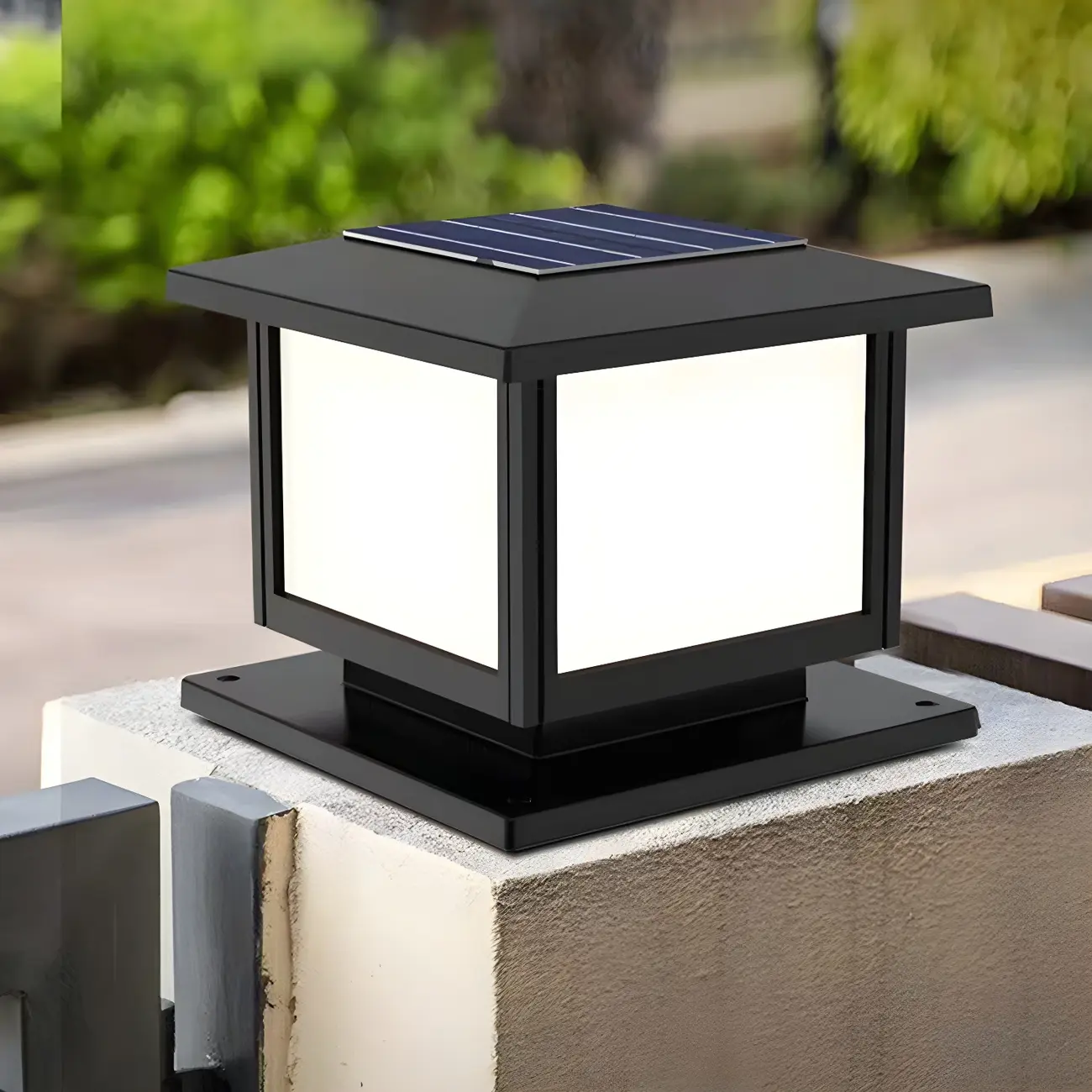 Solar Minimalist Black Square Outdoor Post Lights
