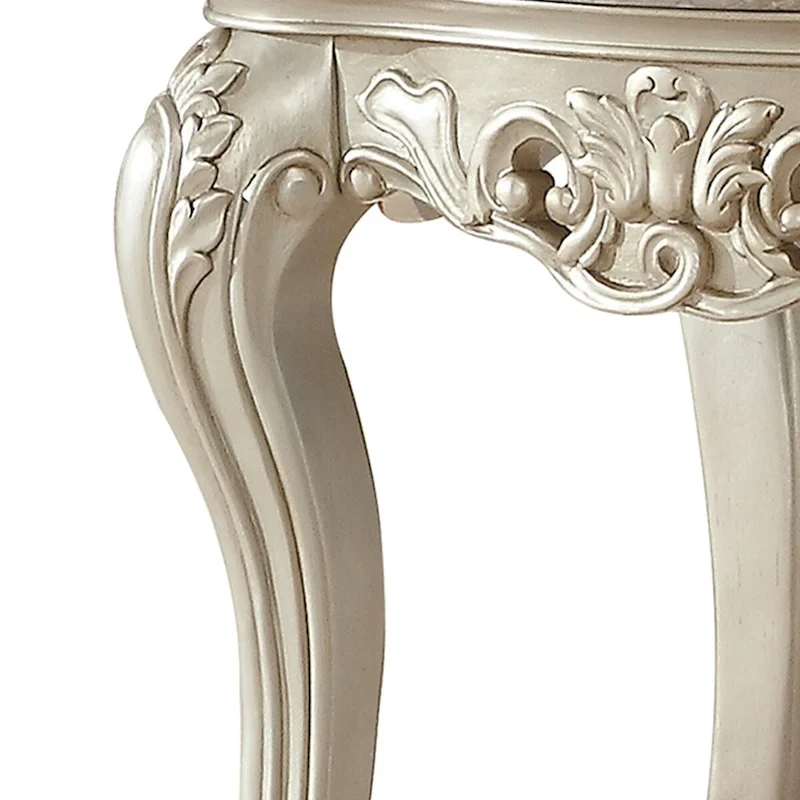 Traditional Style Marble Top End Table with Poly Resin Engravings,Gold