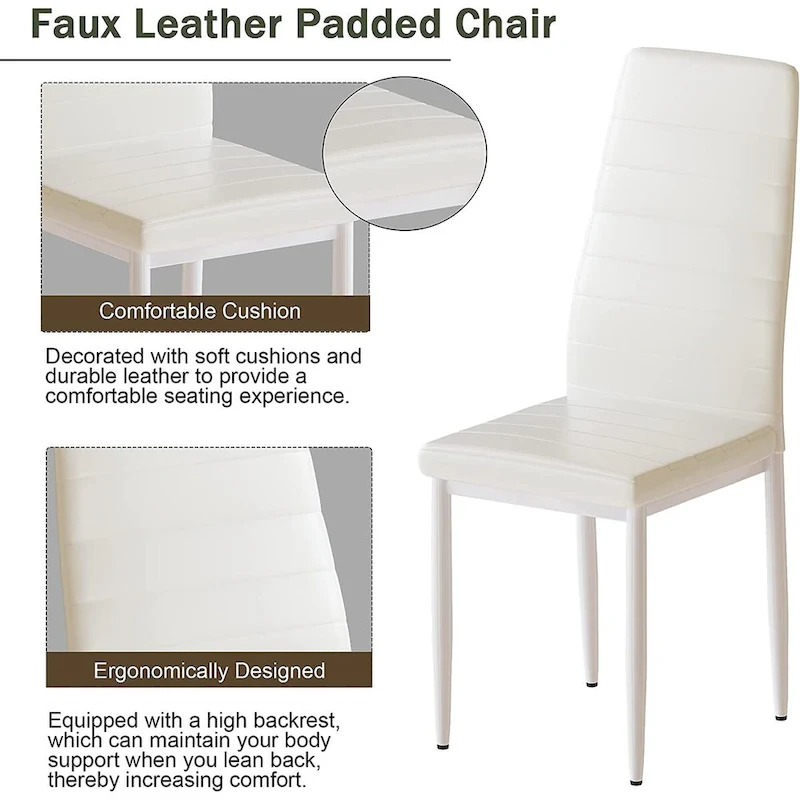 Modern 5-Piece Kitchen Dining Set, Counter Height Dinette Set with Marble Look Top and 4 Upholstered PU Leather Chairs