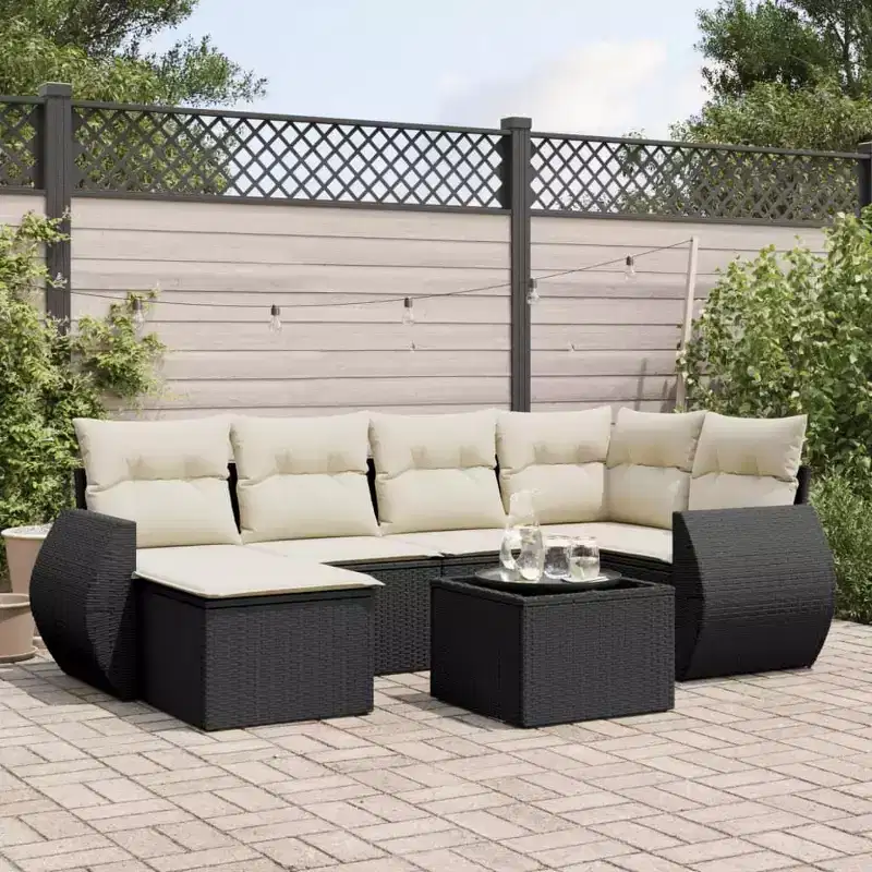 vidaXL 7 Piece Patio Sofa Set with Cushions Brown Poly Rattan