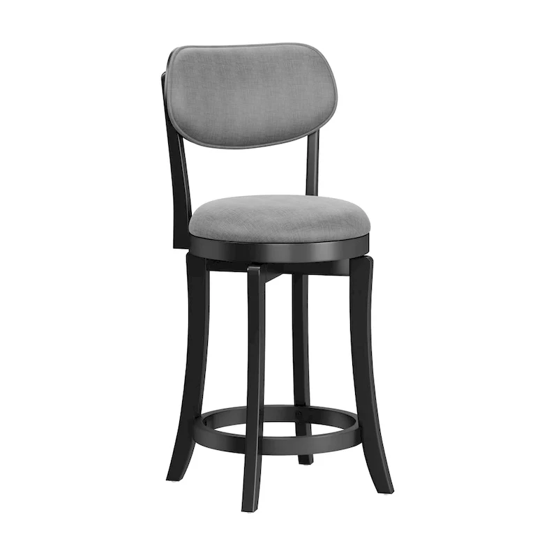 Midcentury Modern Wood Swivel Counter Stool - 360° Upholstered Seat, 25.5