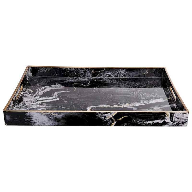 A&B Home Quinn Black and White Marble Rectangular Trays