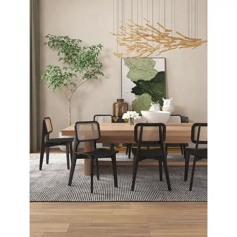 Manhattan Comfort Versailles Square Dining Chair in Black and Natural Cane - Set of 2