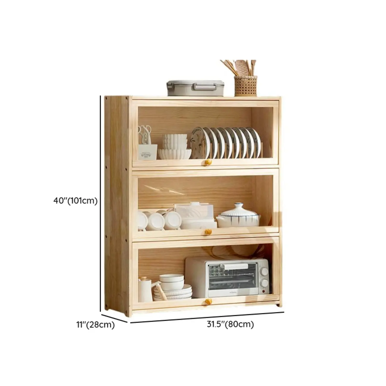 Kitchen Natural Wooden Multi-Shelf China Cabinet
