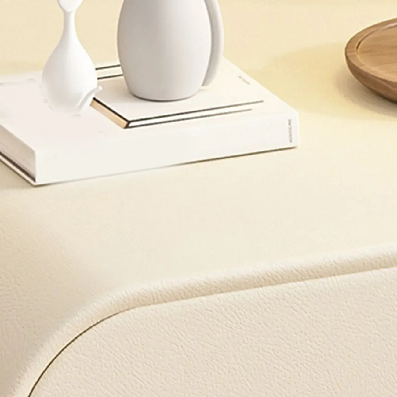 Modern Faux Leather Gold Ring Handle Nightstand with 2 Drawers