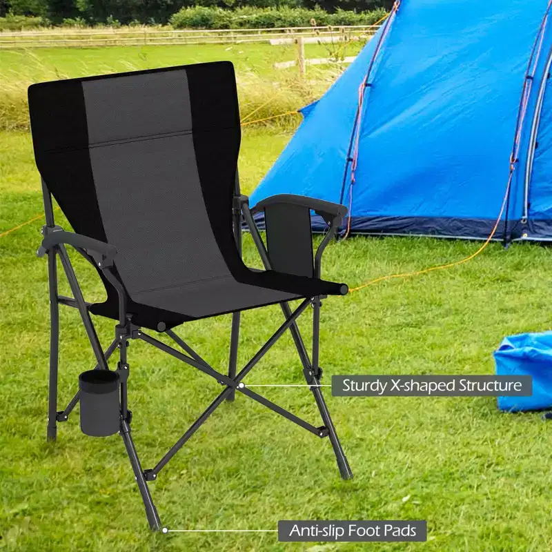 Costway 1/2 PCS Folding Camping Chair for Adults Portable Lawn Chair with Cup Holder & Side Pocket Black/Navy