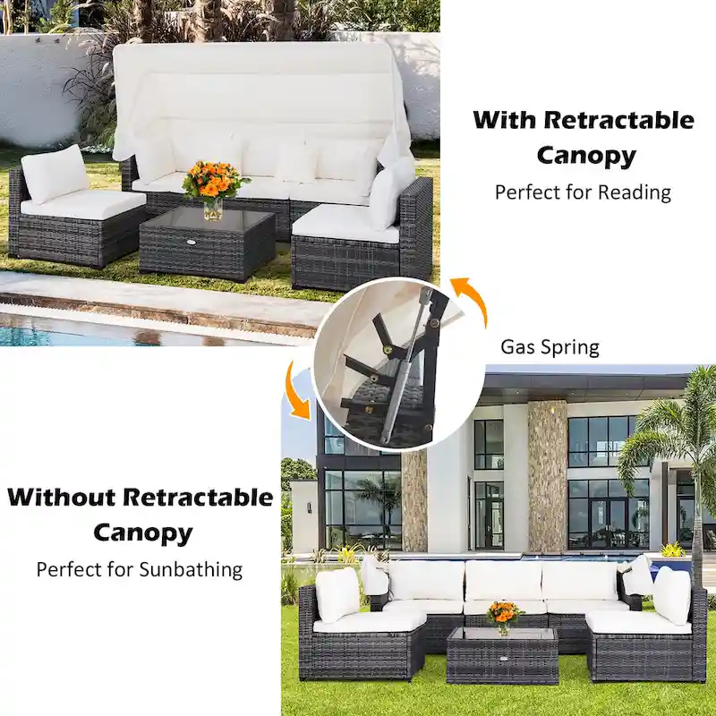 6 PCS Patio Furniture Set Conversation Set with Retractable Canopy