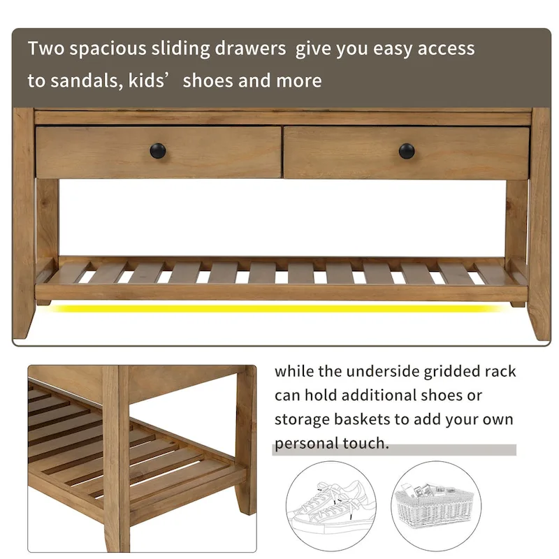 Shoe Rack with Cushioned Seat and Drawers