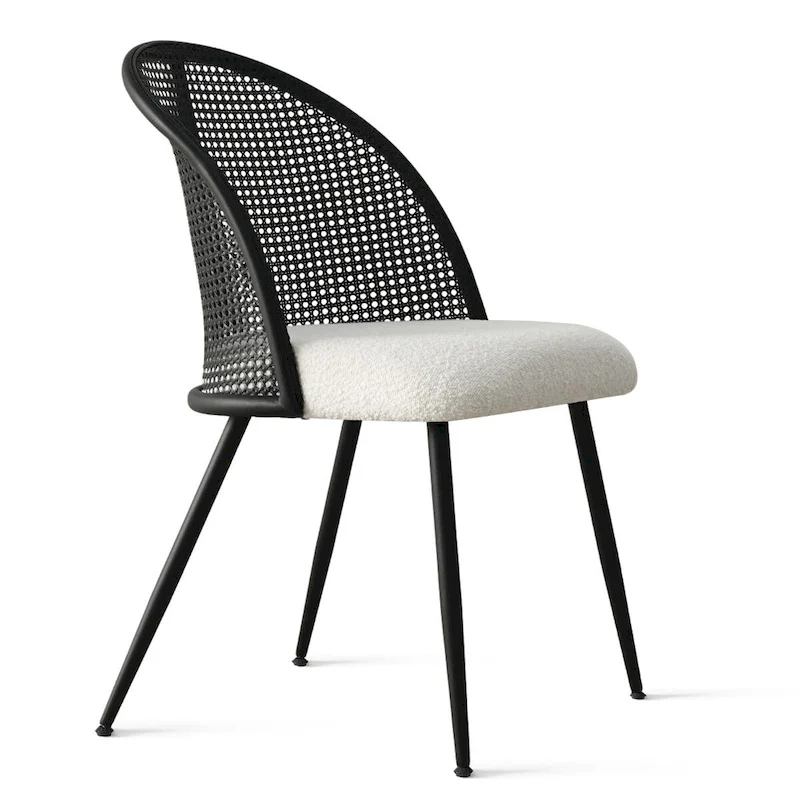 High Back Rattan Boucle Dining Chair