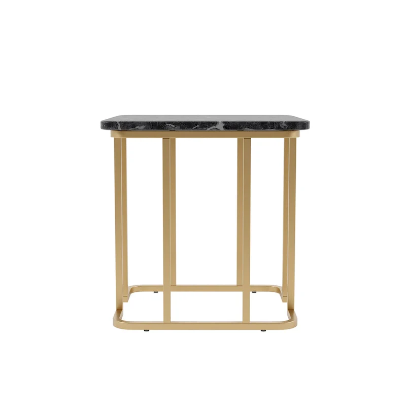 Square Faux Marble Side Table with Metal Base