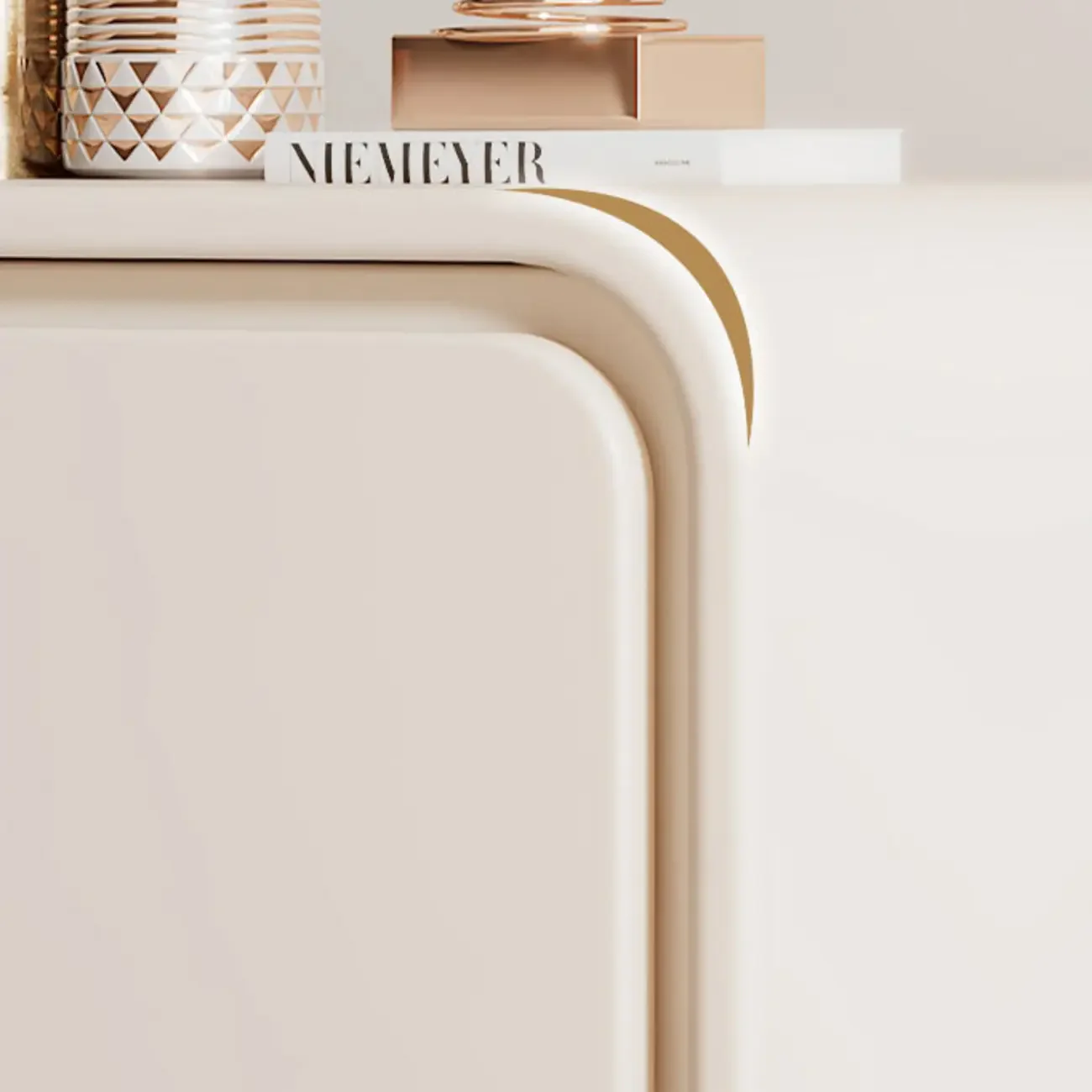 Modern Bedside Table with 2 Drawers - Beige Nightstand