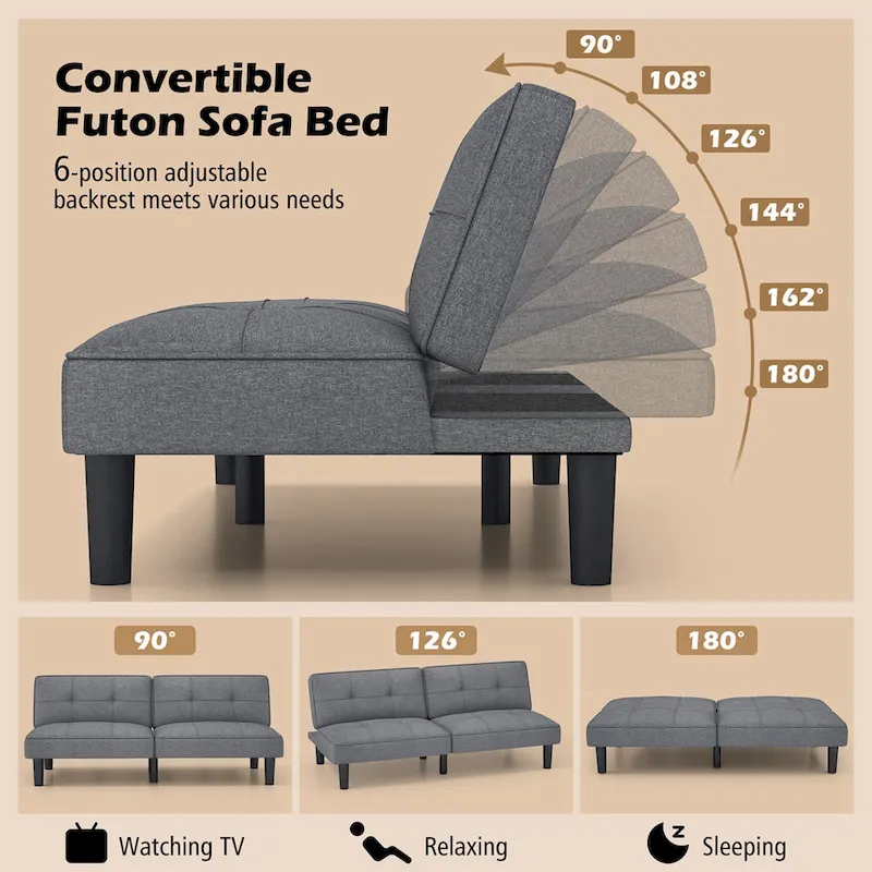 Costway Convertible Folding Futon Sofa Bed with 6-Position Adjustable - See Details