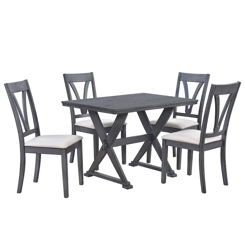 Mid-Century Wood 5-Piece Dining Table Set