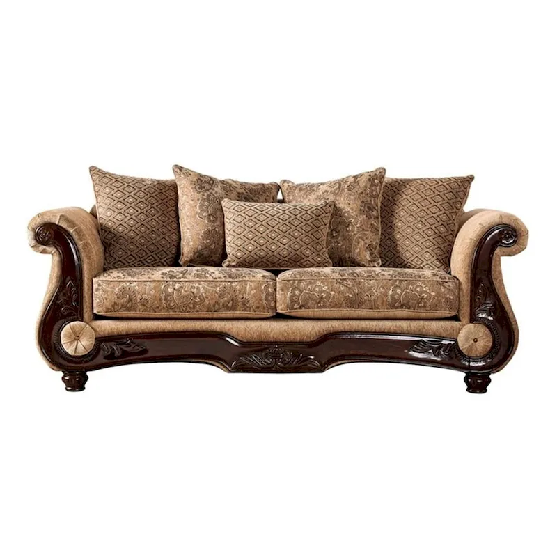 Traditional Tan Chenille Upholstered Loveseat with Accent Pillow