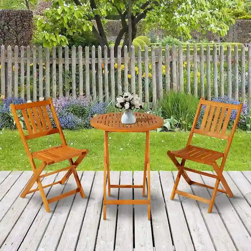 Outsunny 3 Piece Folding Acacia Wood Patio Bistro Set