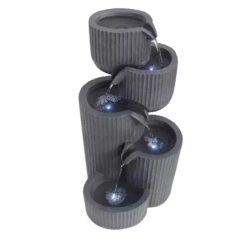 Alpine Corporation 32" 5-Tier Gray Fluted Pots Fountain: Outdoor LED-Lit Water Feature, Resin Crafted, Electric Powered