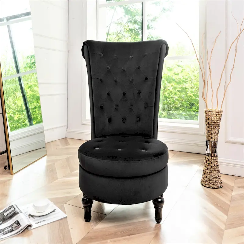 Greenish Blue / Grey / Dark Blue / Mustard Yellow / Green / Ivory / Rose / Orange Red / Black Velvet High-Back Tufted Accent Chair – Single
