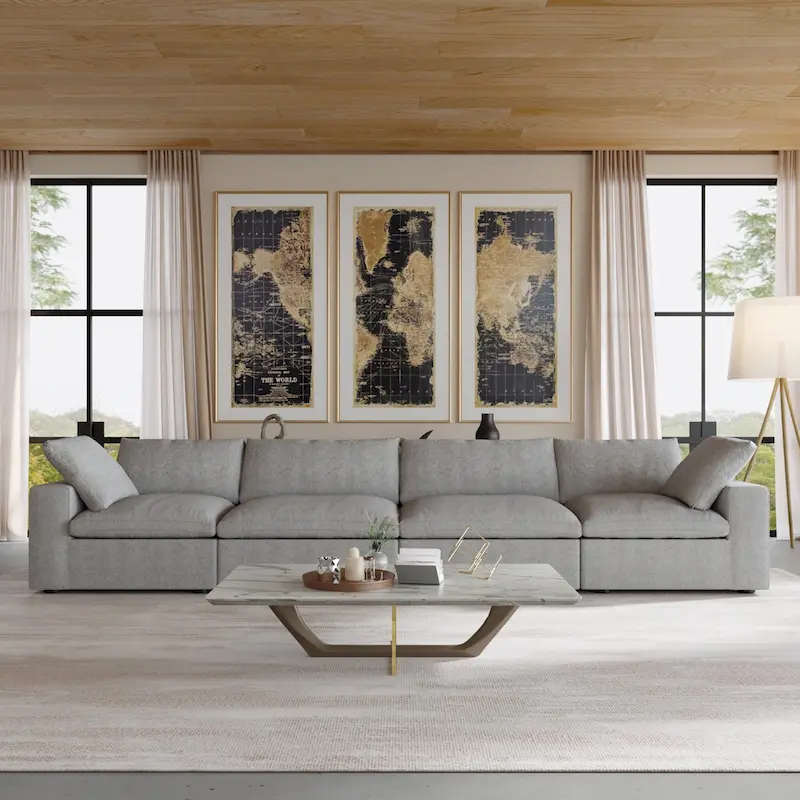 160.6 Modern Linen Upholstered Sofa Multiple Cushions Sectional Couch