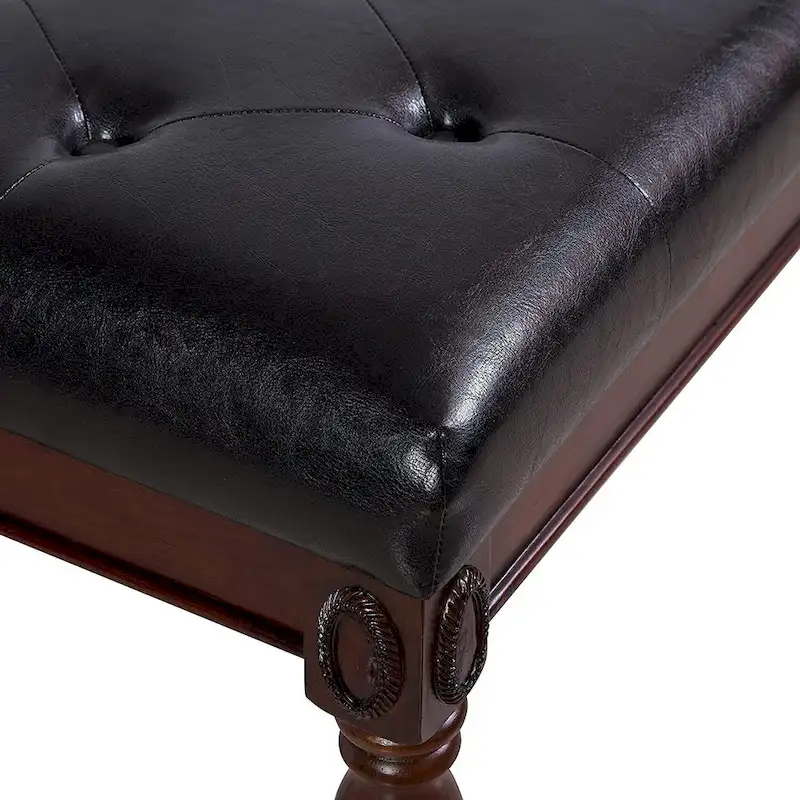 Traditional Shoe Bench with Button Tufted Pad Wood Turned Legs, Upholstered Entryway Bench