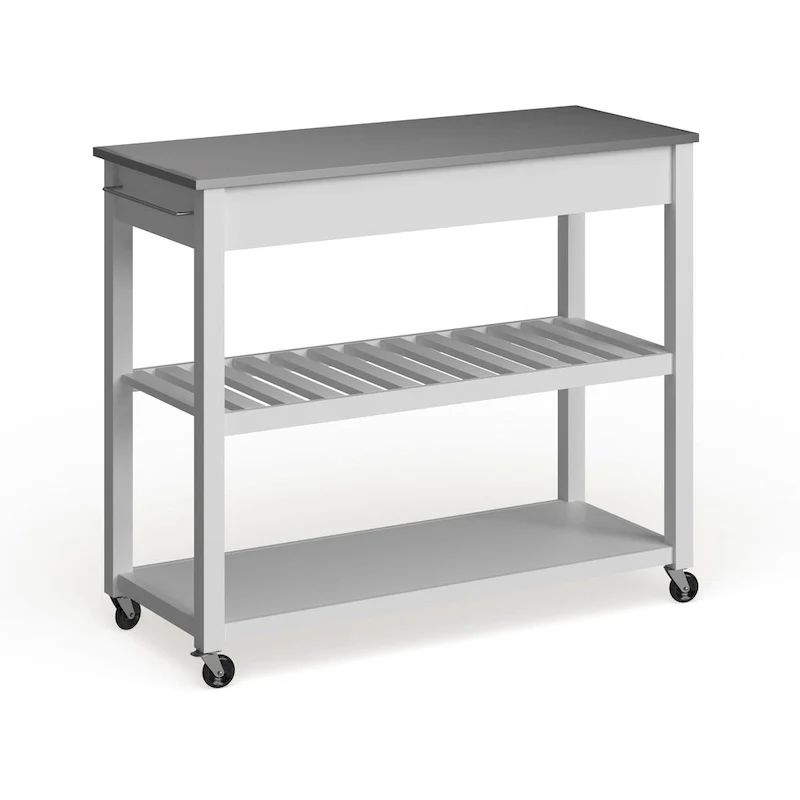 White Wood/ Stainless Steel Kitchen Cart Island - 17d x 43w x 35h