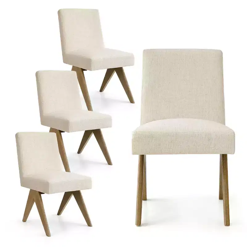 Set of 4 Upholstered Dining Chairs, Modern Solid Wood Armless Kitchen Chairs with Linen Fabric and Comfortable Cushioned Seat - Panipeachy